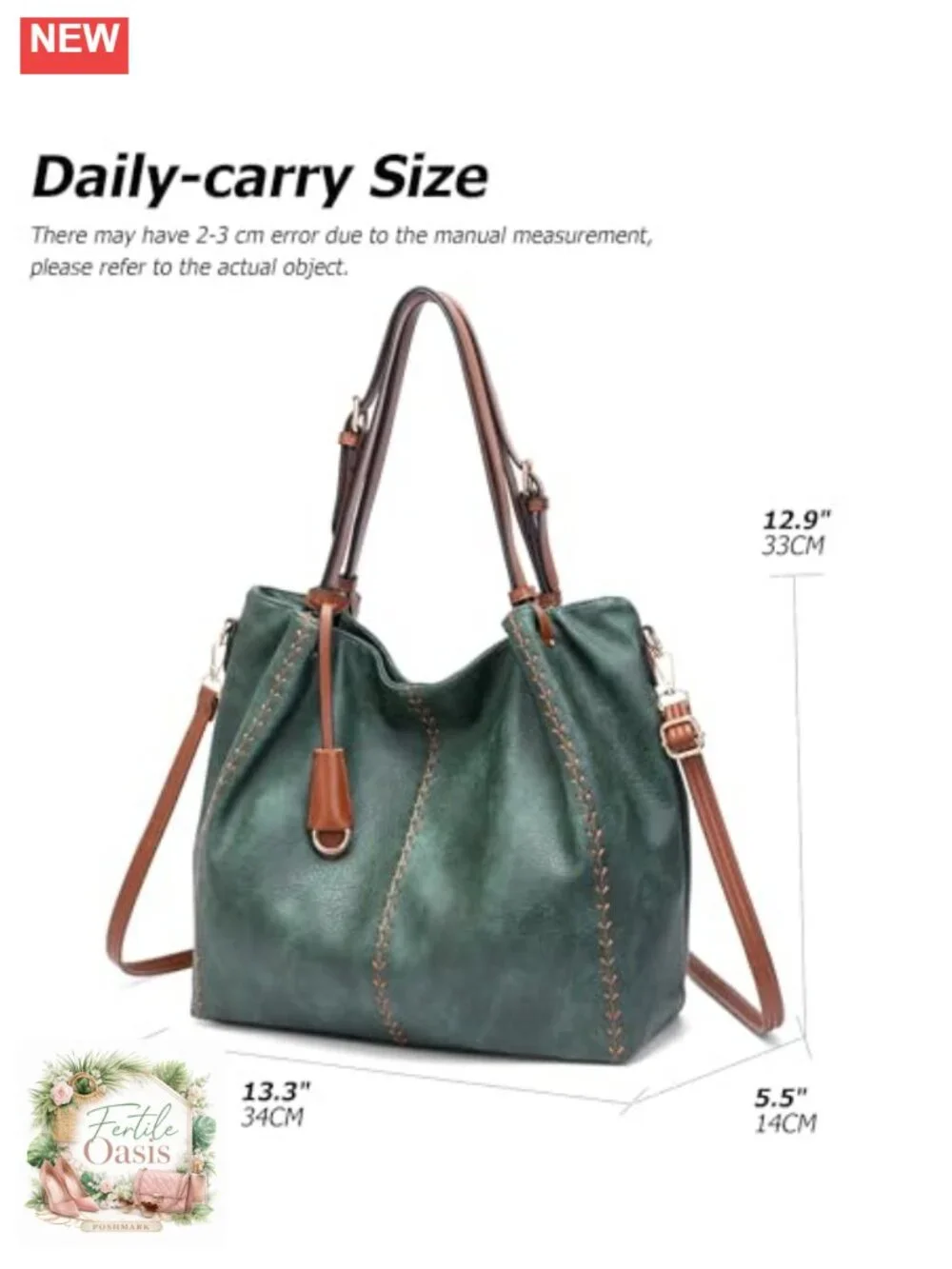 Vintage PU Leather Hobo Shoulder Bag, Tote with Rivets